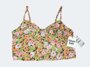 Open Edit Orange Multi Meadow Floral Smocked Back Crop Top